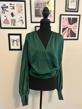 HYFVE Emerald Green Wrap Blouse with Blouson Sleeves